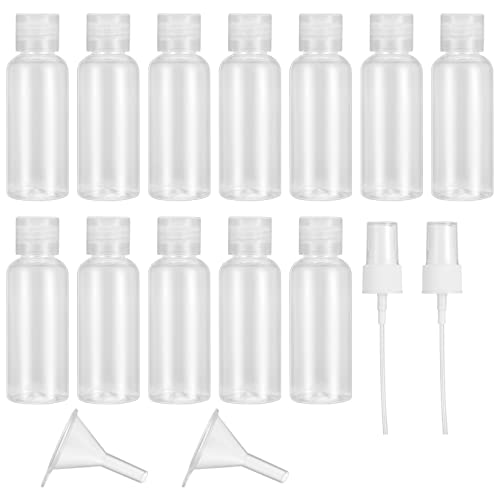TVNYOUJIA 12 Piezas Botellas de Viaje, 50 ML Contenedores de Viaje Botella de Plástico Recargable, con Embudos y Boquillas para Cosmético Llenado, Viaje