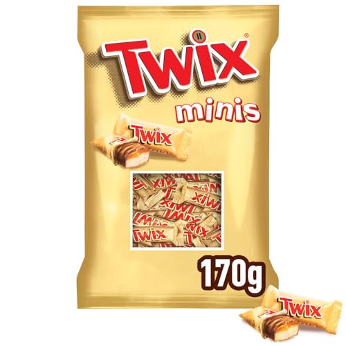 Twix minis Barritas de Chocolate con Leche, galleta y caramelo, Chuches Halloween, Chocolate Regalo, 170g