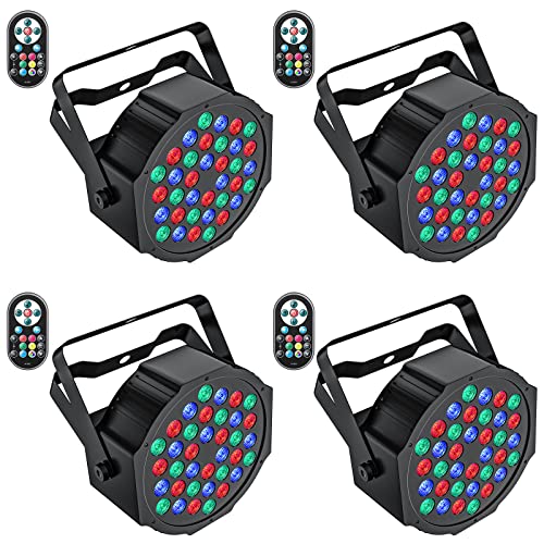 UKing 4PCS Foco LED Luces de Escenario 72W DMX RGB Disco Efectos de Iluminación Strobo 7 Modos con Control Rmoto Inalambrico para Bodas Luces de Fiesta de Navidad