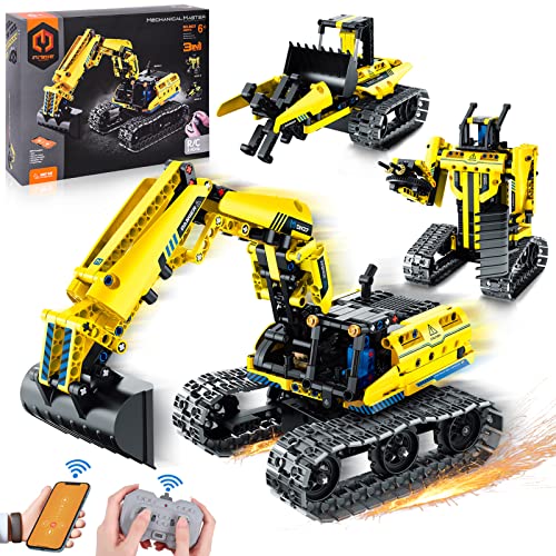 Ulikey Juguete de Construcción Teledirigido, 430Pcs DIY Construye Kits de Aprendizaje 3 en 1 Juego de Robots Educativos de Control Remoto Excavadoras, Robots, Bulldozers Regalo para Niños Niñas