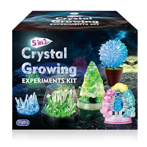 UNGLINGA Kit de Cultivo de Cristales, Cultiva 5 Cristales, Kit de Ciencia & Experimentos para Niños, Juegos Educativos de Ciencias para 6-8-10-12 Años