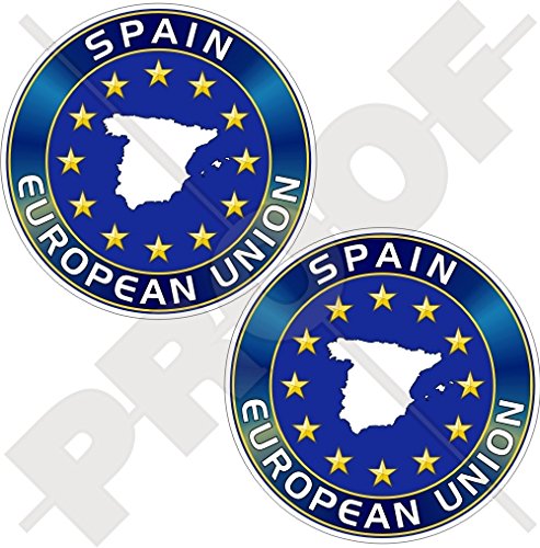 Unión europea España mapa forma eu-es europe-spanish 75 mm (3 pulg.) vinilo parachoques pegatinas, adhesivos X2