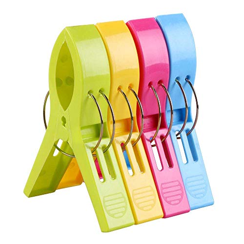 URAQT 4 pcs Grandes Playa Toalla Clips Pinzas de Plástico Fuerte, Durable Resistente Clips, Pinza de la Ropa, Resistentes al Viento, Brillante Color Clips para la Ropa Pesada y el Lavarse