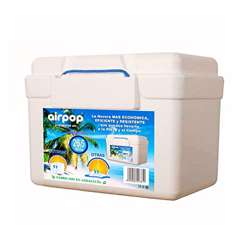 UTILBOX Nevera Portátil de Corcho Blanco Maxi - 26,5 L. Caja Isotérmica de Poliestireno para Alimentos y Bebidas. Gran Capacidad, Eficiente y Ligera - Asas Resistentes