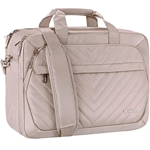 VANKEAN TSA,Bolsa para portátil de 17 pulgadas, compatible con la TSA,Maletín expandible para mujer, bolsa de computadora impermeable con bolsillo RFID, universidad, rosa