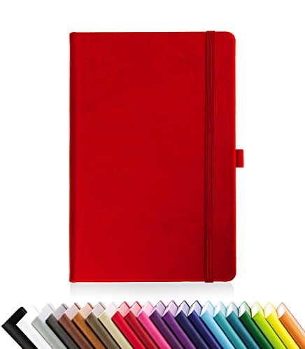 Vante CU-COC-807273-GC, FSC MIX - Cuaderno A5 de cuero vegano sostenible, 160 páginas, diario a rayas, diario, bloc de notas con lazo para bolígrafo, marcas de fecha, cinta, tapa dura premium, rojo,