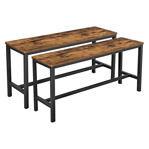 VASAGLE Bancos para Cocina, Juego de 2, Bancos Interiores Estilo Industrial, 108 x 32,5 x 50 cm, Estructura Metálica Duradera, para Cocina, Comedor, Sala de Estar, Marrón Rústico KTB33X