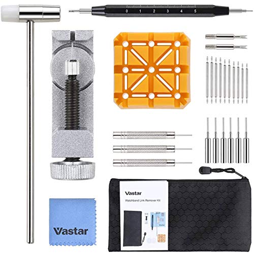 Vastar Kit de Reparación de Relojes - Herramienta de Extracción de Relojes con Correa de Reloj Removedor de Eslabones/Soporte de Correa de Reloj/Martillo Cabeza/Pasadores de Reloj,etc.