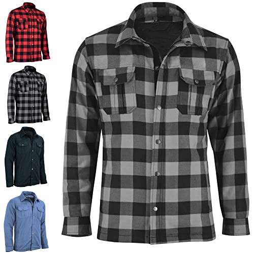 VASTER Camisa de Moto para Hombre Chaqueta de Moto Kevlar con Forro de Franela Reforzado Camisa a Cuadros de Moto Leñador CE Camisa blindada para Hombres