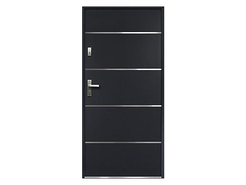 Vente-unique - Puerta de entrada de acero y inox Alt. 207 x Ancho 100 cm antracita - se abre hacia la derecha NAXARA