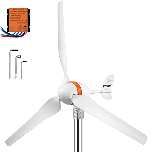 VEVOR Generador de Turbina Eólica 12 V 400 W Aerogenerador Horizontal 3 Cuchillas Velocidad Nominal 13 m/s Kit de Turbina Eólica Resistente y Durable con Controlador de Carga, Chalets, Blanco