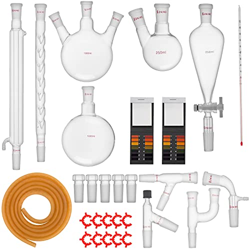 VEVOR Kit 29 pcs Laboratorio Cristalería Laboratorio de Química Orgánica Cristalería Kit Lab Cristalería Kit Kit de Vidrio de Laboratorio Materiales de Vidrio de Laboratorio