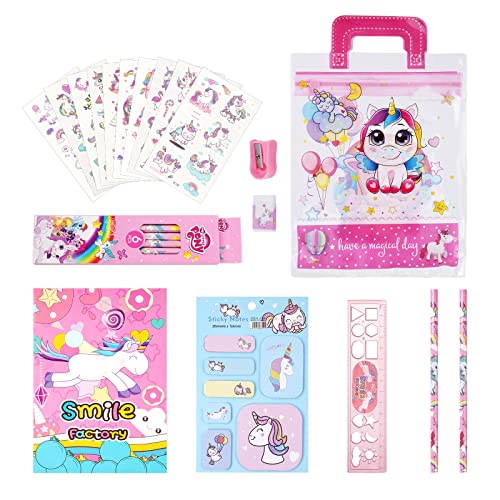 Vicloon Juego de Papelería de Unicornio, Unicornio Papeleria Escolar Regalo para Niña, Set Papeleria Para Niños, con Unicornio Cuaderno, Bonitos Pegatina, Lápiz Unicornio, ect(Grande