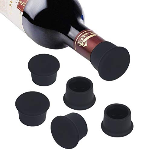 Vicloon Tapones para Botellas, Tapones de Vino Silicona, Tapa de Botella de Vino Reutilizables para Botellas de Vino y Cerveza - 6 Piezas, Negro