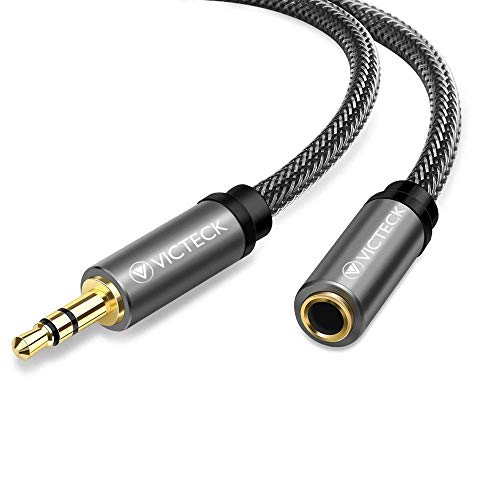VICTECK Audio Cable Extensión 3 Metros, Nylon Trenzado Jack Audio Estéreo 3,5 mm Macho a Hembra Cable de extensión Compatible con teléfonos Inteligentes, Auriculares, Reproductores de MP3 y más