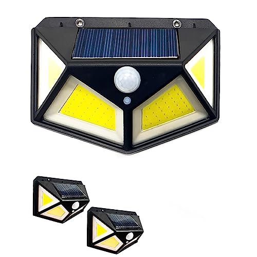 Vicyol S&D 2X Lámpara Solar Exterior 100LED con Panel Fotovoltaico Integrado. Foco Solar LED Impermeable IP66, Luz Solar Exterior Inalámbrica con Sensor de Movimiento, Mando a Distancia.