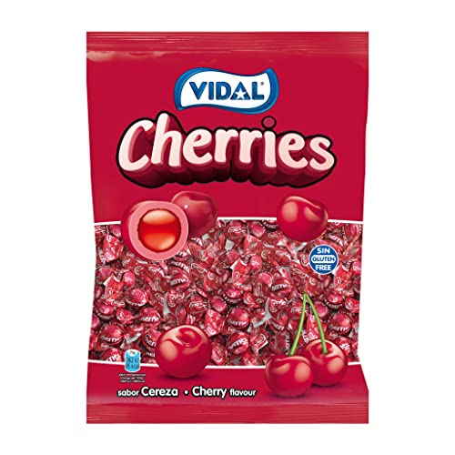 Vidal Golosinas Cherries. Caramelo de goma grageado sabor cereza. Bolsa de 200 unidades.