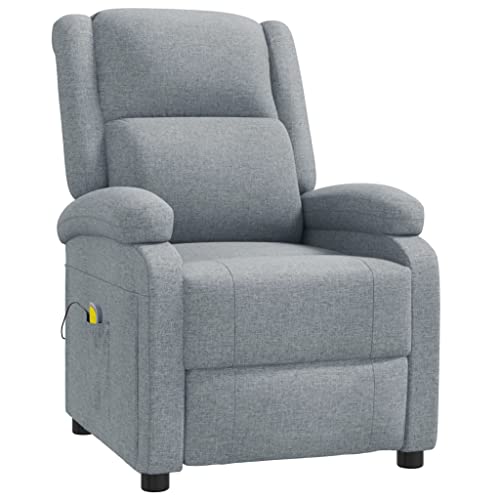 vidaXL Sillón Masaje Eléctrico y Reclinable Tela Comedor Casa Hogar Sofá Silla Habitación Dormitorio Mobiliario Mueble Decoración Asiento Gris Claro