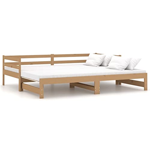 vidaXL Sofá Cama Extraíble Invitado Pijamada Ocasional Auxiliar Salón Sala de Estar Dormitorio Habitación Marrón Miel 2X(90x200) cm Madera de Pino