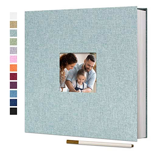 Vienrose - Álbum de fotos (tamaño grande, 40 páginas, lino, tapa dura, libro de fotos, 28 x 27 cm, incluye bolígrafo metálico, color turquesa