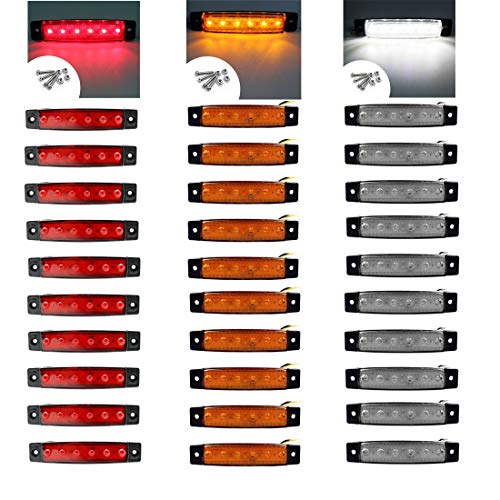 VIGORFLYRUN PARTS LTD 30x 6 LED 3.8" Luces Laterales del Marcador Luz de Gálibo para 24V Remolque Camioneta Caravana Camión Camión Autobús SUV - Rojo + Amarillo + Blanco