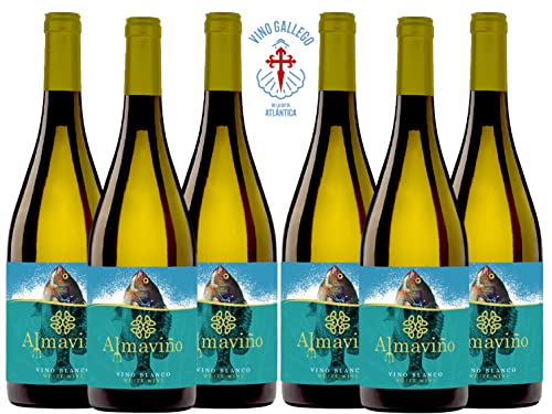 Vino Gallego de Autor - Vino Blanco Afrutado - Caja de vino 6 Botellas x 75 cl - Alcohol 12% Vol - Vinos Buenos para Regalar – Vino Gourmet de la Dieta Atlántica - ALMAVIÑO