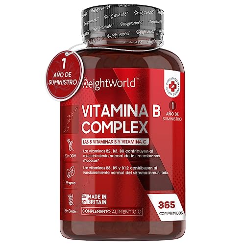 Vitamina B Complex con Vitamina C - 365 Comprimidos | Vitaminas del Grupo B para 1 Año - Complejo B con Vitamina B1, B2, Vitamina B3, B5, B6, B8, B9, Vitamina B12 y Ácido Fólico | Apto para Veganos