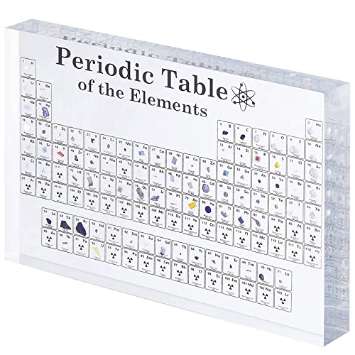 VKTY Tabla periódica con elementos reales en el interior, tabla periódica acrílica de 6 x 4.5 de elementos químicos, tabla periódica 3D de elementos químicos, regalos de química para niños y adultos