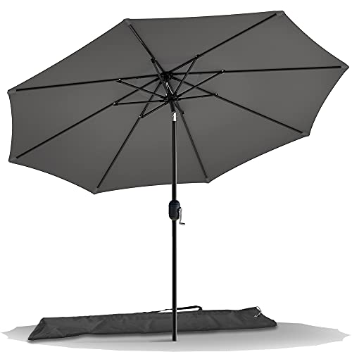 VOUNOT 270 cm Sombrilla Playa Grande, Parasol Terraza Inclinable con Manivela, Protección UV para Patio, Jardín, Piscina, Exterior, Gris