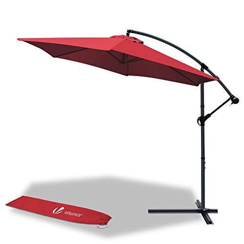 VOUNOT 300 cm Parasol Excentrico, Sombrilla de Jardín con Manivela y Funda Protectora, Protección UV, Rojo