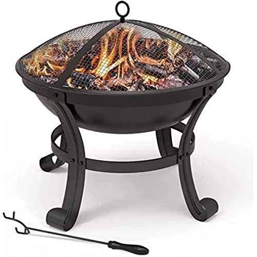 VOUNOT Brasero Exterior 55 cm Hoguera Jardín con Atizador, Protector de Chispas, Pozo de Fuego Fire Bowl Negro, para Jardín Terraza Camping Fiesta