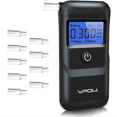 VPOW Alcoholimetro, Alcoholímetro Homologado Pantalla Digital LCD Azul, Precisión de Grado Alcoholemia Test, Alcolimetros Personal para Uso Doméstico y Profesional, Negro