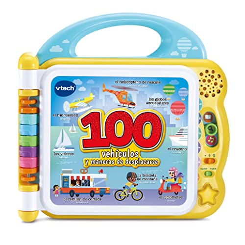 VTech - Mis primeras 100 Palabras Bilingüe Vehículos y Maneras de desplazarse, Libro Educativo ESPAÑOL-INGLÉS para niños +1,5 años, Versión ESP