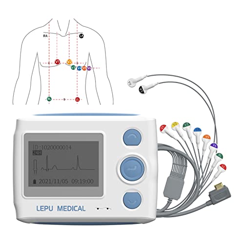 Wellue Electrocardiografo Portatil, Holter ECG 12 Derivaciones, Holter ECG 24 Horas con Informe de AnáLisis AI, Para Mac Y Windows, Nformes Exportables en PDF, Electrocardiograma Personal Profesional