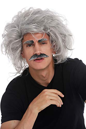 WIG ME UP- 31999-FR68A Peluca Carnaval Halloween Einstein científico Loco Abuelo Profesor Gris Salvaje Bigote