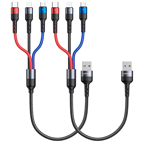 wiredge 3 en 1 Multi Cable de Carga, (2 Pack 35cm/1FT) Multi USB Cargador Cable Nylon Universal Múltiples Micro USB Tipo C Cable Compatible con Samsung Galaxy S20 S10 S9, Huawei P40 P30, LG, Oneplus