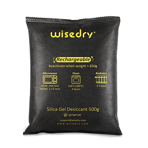 wisedry 500 Gramos x 2 Paquetes [2.2 lbs] Regeneración Gel De Sílice Desecante Los Paquetes Microondas Reactivado rápido Desecante bolsitas Grande Deshumidificadores