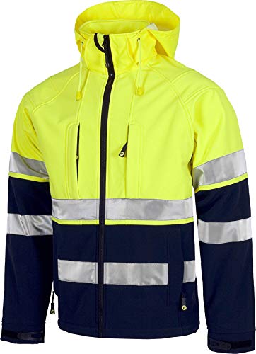 Work Team Workshell Combinado con Alta Visibilidad, 2 Cintas Reflectantes. Hombre Marino+Amarillo A.V. XL