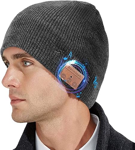 WUEAOA Gorro Bluetooth para Hombres y Mujeres Gris,Regalo Original Gorro Musical Bluetooth 5.0 con Auriculares,Gorro de Invierno Tejido para Esquiar, Acampar, Correr,Ciclismo Deportes al Aire Libre