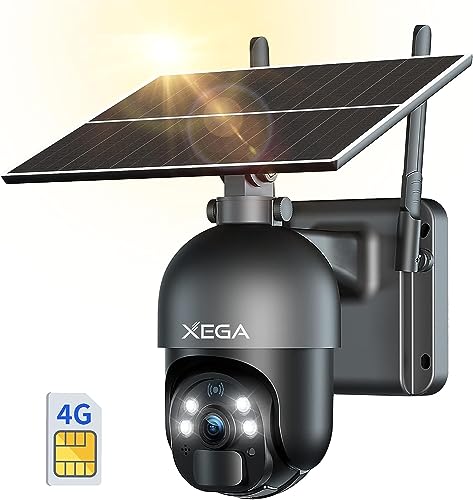 Xega 3G/4G LTE 2K Cámara de Seguridad Inalámbrica para Exteriores con Energía Solar, 355°/95°, Sensor de Movimiento PIR, Visión Nocturna, Conversación Bidireccional, Tarjeta SIM Incluida