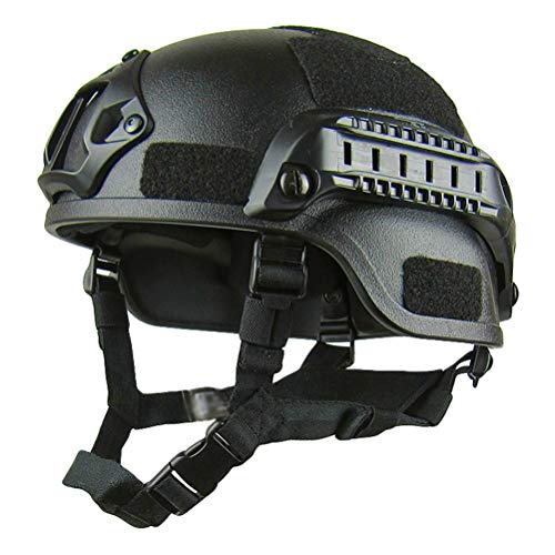 Xinwcang Casco Táctico Ajustable, Casco Airsoft Estilo Militar con Soporte NVG y Rieles Laterales para Aire Libre Paintball CS Game - Negro