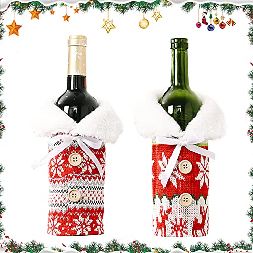 YISKY Bolsa Cubierta Botella Vino, 2 pcs Cubierta Botella Navidad, Cubierta Botella Vino, Funda Botella Vino Navidad, Tapa Botella Vino Navidad, para El Hogar De Mesa Decoración De Fiesta