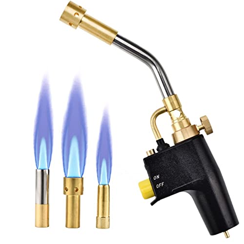 Yontwe Kit de antorcha de propano de alta intensidad GJ-8000 Trigger Start MAPP Gas antorcha con autoencendido y perilla de latón Soplete de soldadura con 3 boquillas