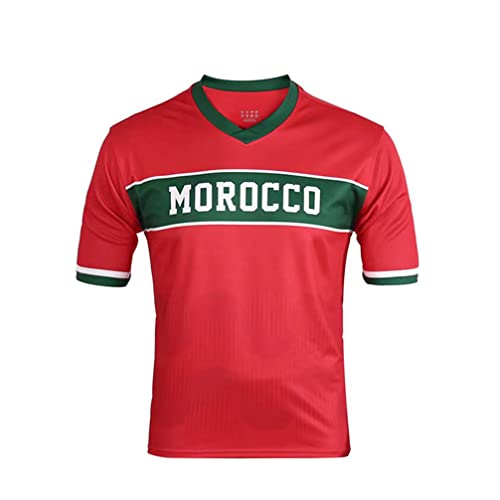 YuanDiann Qatar Copa Mundial de Fútbol Camiseta Fans Impresión Entrenamiento Deportivo Remeras de Futbol Secado Rápido Elástico Manga Corta Cuello Redondo World Cup T Shirt Marruecos M