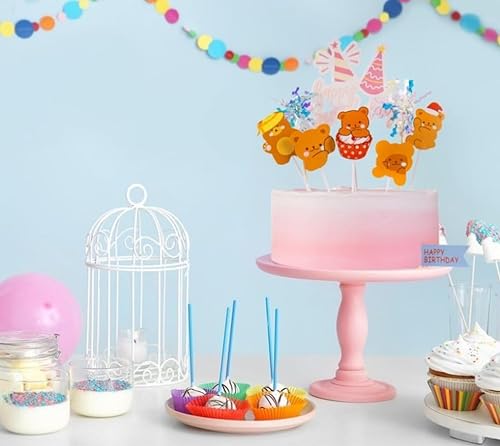 YYUENGTAK 41 unidades Happy Birthday Cake Decoración, multicolor espumillón, decoración para cupcakes, oso dulce, fuegos artificiales brillantes en forma de cara sonriente