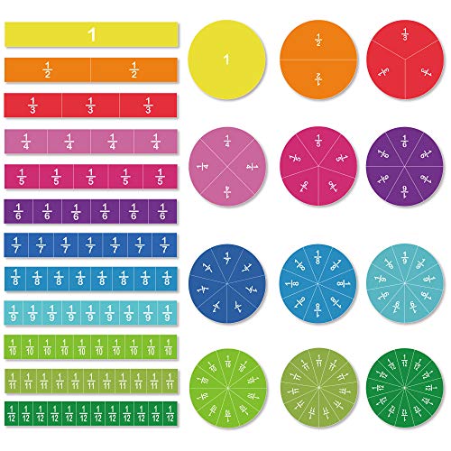 ZazzyKid Juego de fracción de azulejos y círculos magnéticos, 156 piezas, 12 colores codificados, conteo y juguetes de matemáticas