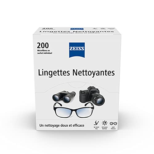 ZEISS - Toallitas limpiadoras para gafas, pantallas, smartphones y cámaras, sin riesgo de arañazos, con secado rápido, bolsa de tamaño individual, 5 x 5 cm, paquete de 200 unidades