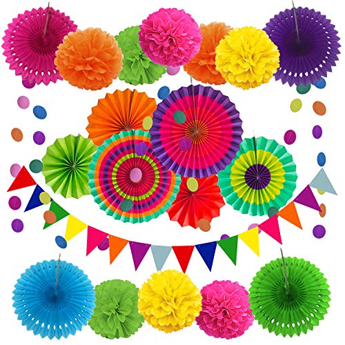 ZERODECO Decoración de la Fiesta, 21 Piezas Abanicos de Papel Bola de Nido Pom Poms Ventilador Cumpleaños Boda Carnaval Bebé Ducha Home Party Supplies Decoración (Multi)