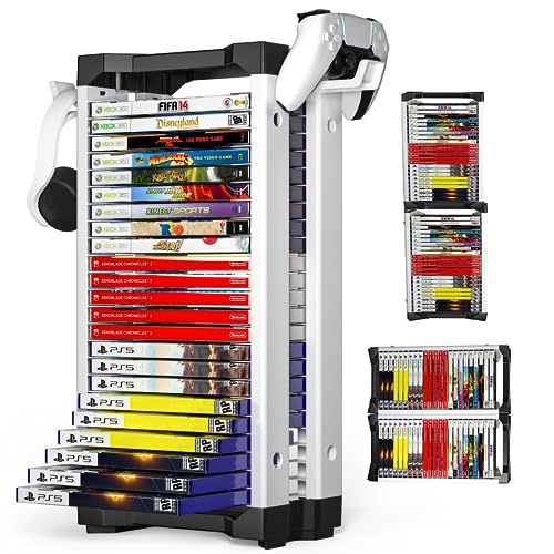 zerotop Organizador de almacenamiento de juegos para PS5, 24 CD, torre de discos para PS5/PS4/Xbox Series S y X/Xbox, torre de almacenamiento de caja de juegos, organizadores de discos de videojuegos
