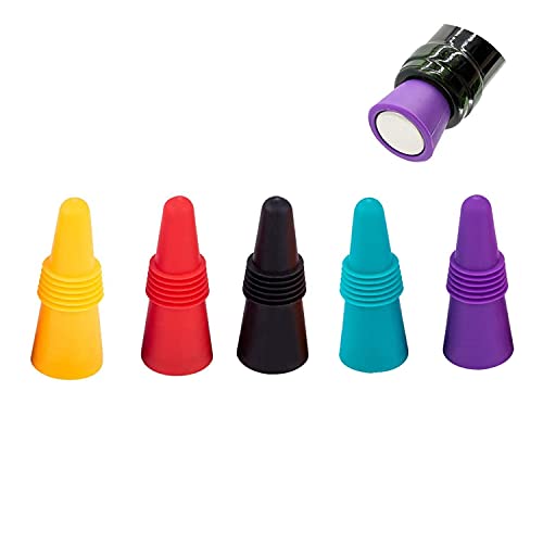 ZHjuju Tapones de Vino, Paquete de 5 Tapones Reutilizables para Botellas Multicolores con Rosca para Botellas de Vino Que conservan Cerveza y champán para Mantener el Vino Fresco.